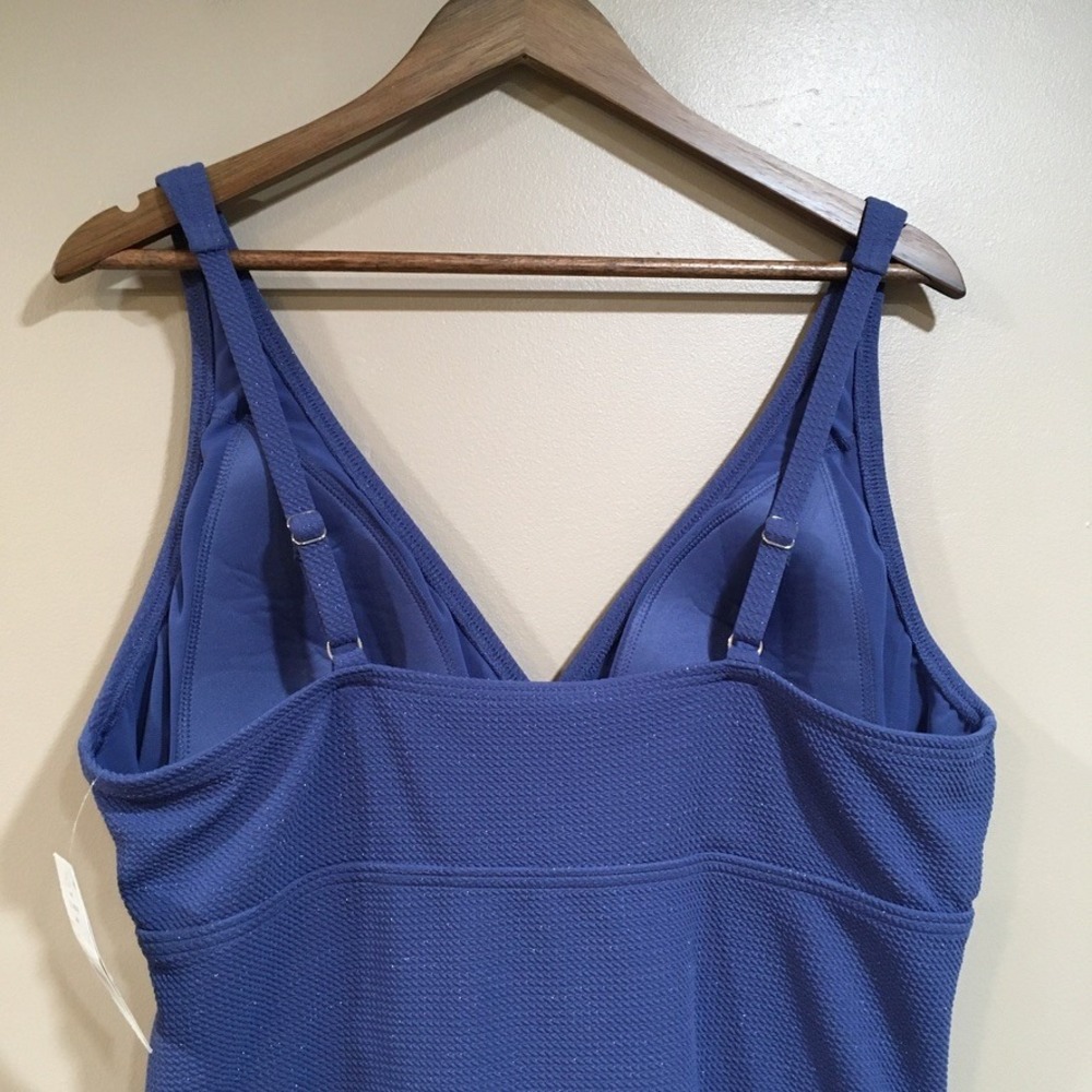 Lands End Tummy Control Metallic One Piece Swimsuit Womens XL 18 Blue UPF 50 - Picture 9 of 14